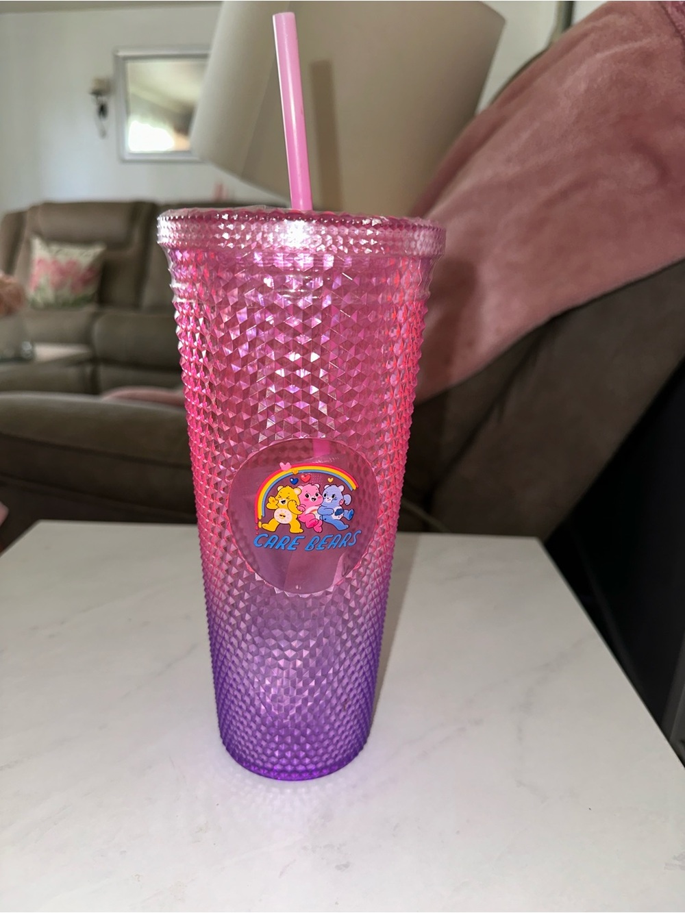 Care Bears Pink to Purple Ombre Studded Tumbler with Straw